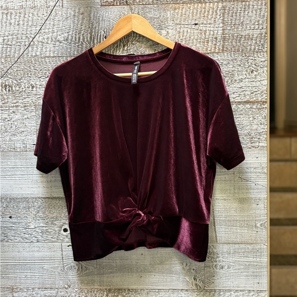 3/$30 | Design Lab Lord & Taylor | Cropped Twist-Front Velour Top - L, Burgundy